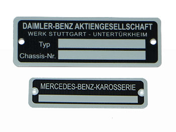 Typenschild für Daimler-Benz, häufig für Automotive Hersteller und Zulieferer gefertigt, 102
